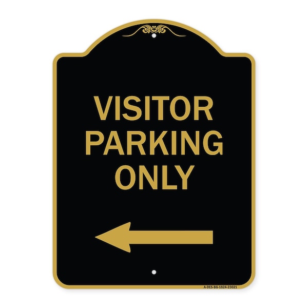 Reserved Parking Visitor Parking W/ Left Arrow, Black & Gold Aluminum Sign, 18" x 24", BG-1824-23021